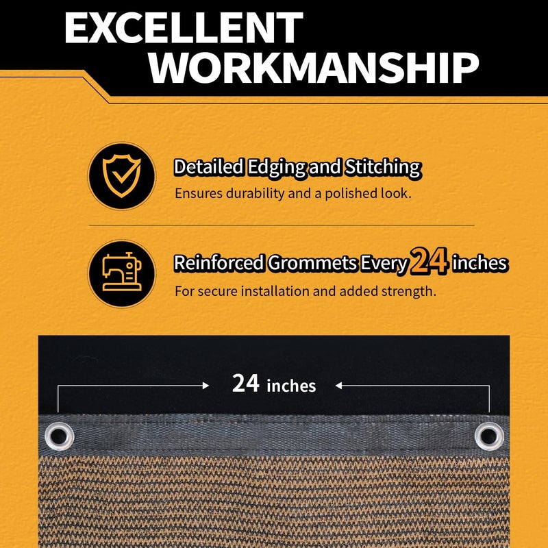 MVPNET 5x30Ft Garden Privacy Fence Screen, 180GSM Heavy Duty 90% Blockage Windbreak Mesh Tarp with Reinforced Edges & Anti-Rust Grommets, Includes Zip Ties for Garden, Yard, Backyard, Outdoor, Mocha - Image 4